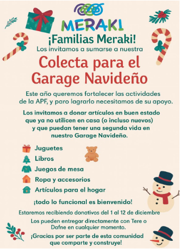 ✨ ¡Familias Meraki, los invitamos a sumarse a nuestra Colecta para el Garage Navideño! ✨